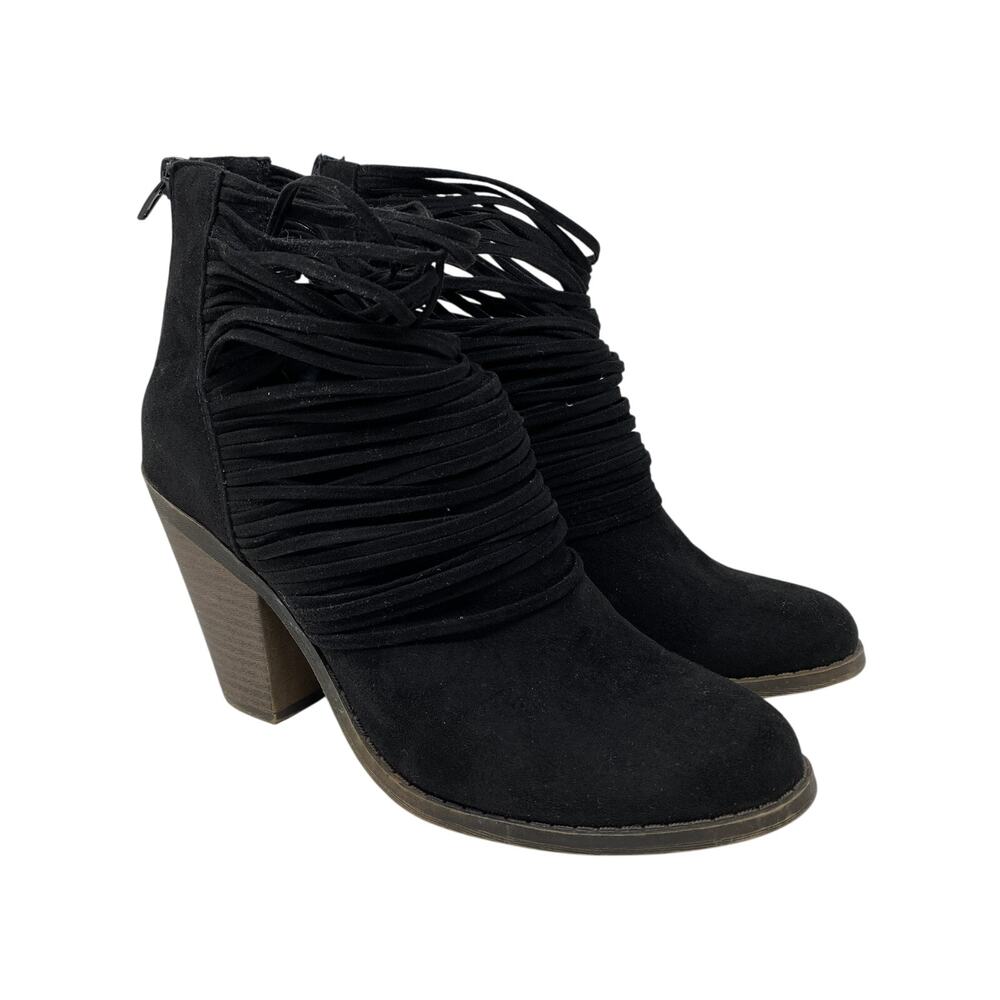 Fergalicious Wicket Ankle Booties Womens Size 8 Black Faux Suede 3.5" Heel
